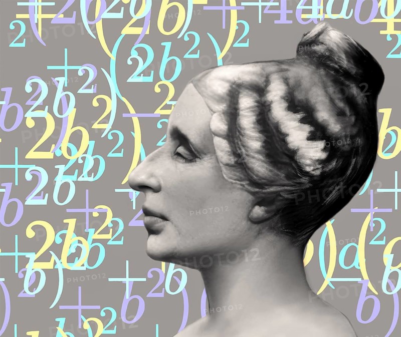 Bust of Marie-Sophie Germain, 1776 –1831, French mathematician, physicist and philosopher, digitally edited, the proof to the Fermat's Last Theorem