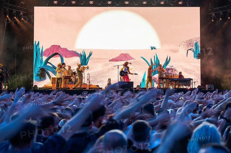 WROCLAW, POLAND - JULY 23, 2022: Concert tour Meskie Granie 2022 (Men's Playing). Signer Krzysztof Zalewski and crowd of fans applaud