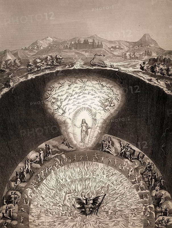 Christ descends into limbo, Steel engraving 1853, digitally restored