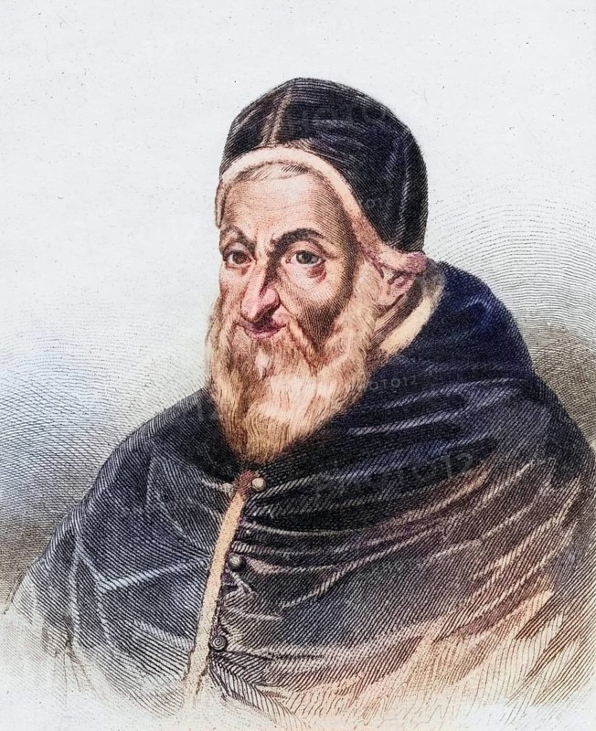 Sixtus V, born Felice Peretti Montalto, 1521-1590, Pope 1585-1590, photo etching after a portrait in the Gallery of Versailles, Historical, digitally restored reproduction from a 19th century original, Record date not stated