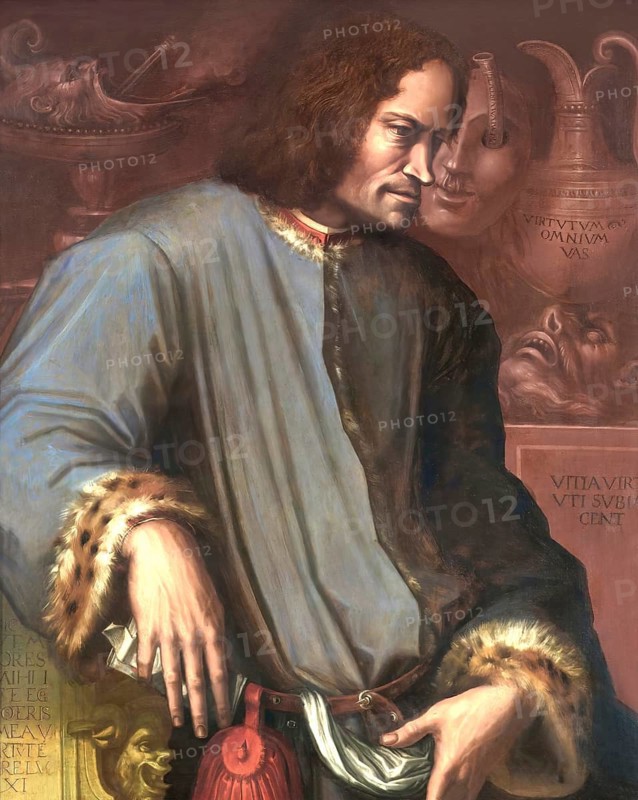 Portrait of Lorenzo I de Medici, or Lorenzo the Magnificent, 1449, 1492, an Italian politician and town lord of Florence, digital edited according to a painting by Giorgio Vasari