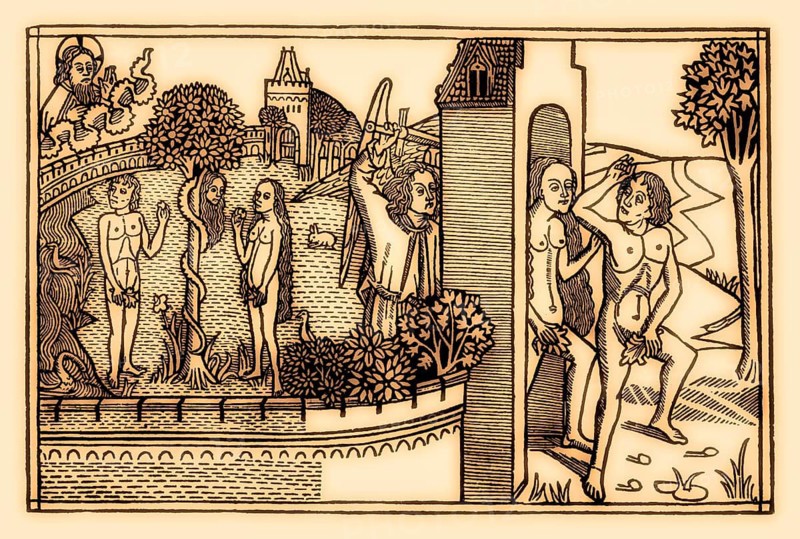 The Expulsion of Adam and Eve, wood engraving, Kölner-Bibel, Cologne bible, 1478