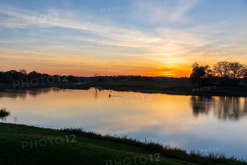 Sunset on the Elbe in Kreinitz, Saxony, Germany