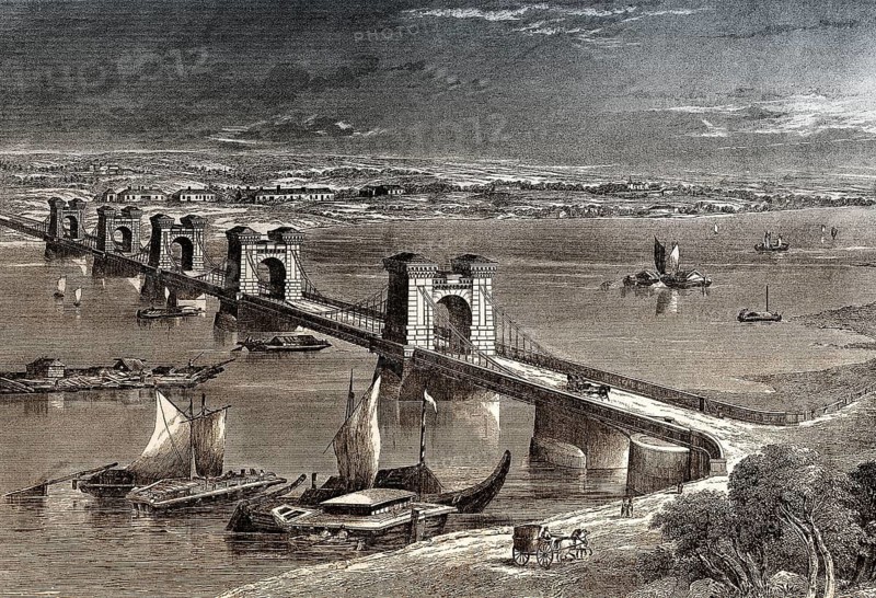 The Nicholas Chain Bridge over the Dnieper, Kiev, Ukraine, 1861
