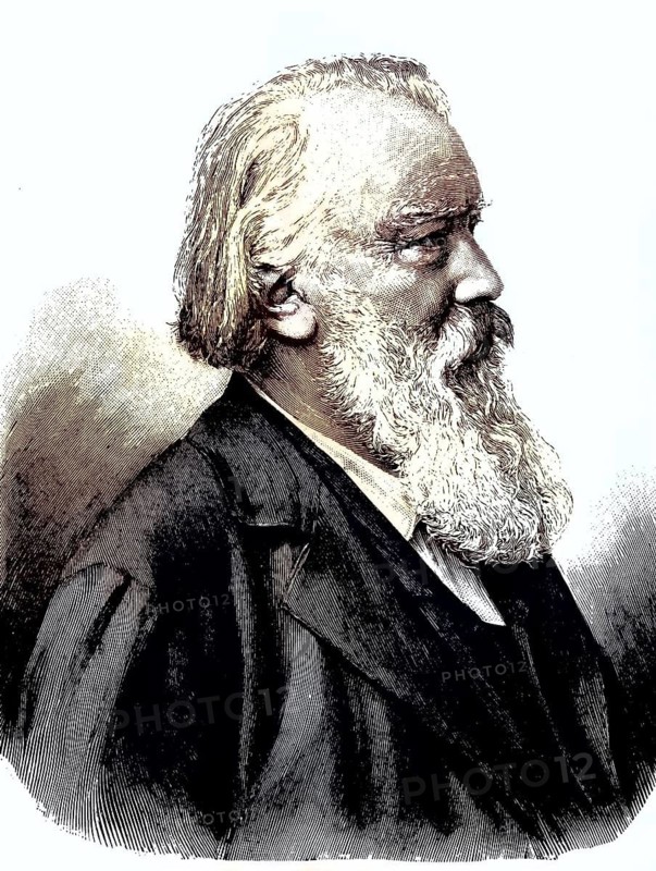 Johannes Brahms, 1833, 1897, a German composer, pianist and conductor, coloured wood engraving, reproduction from a model from ca 1888, Historical, An elderly man with beard in profile, pensive and lofty
