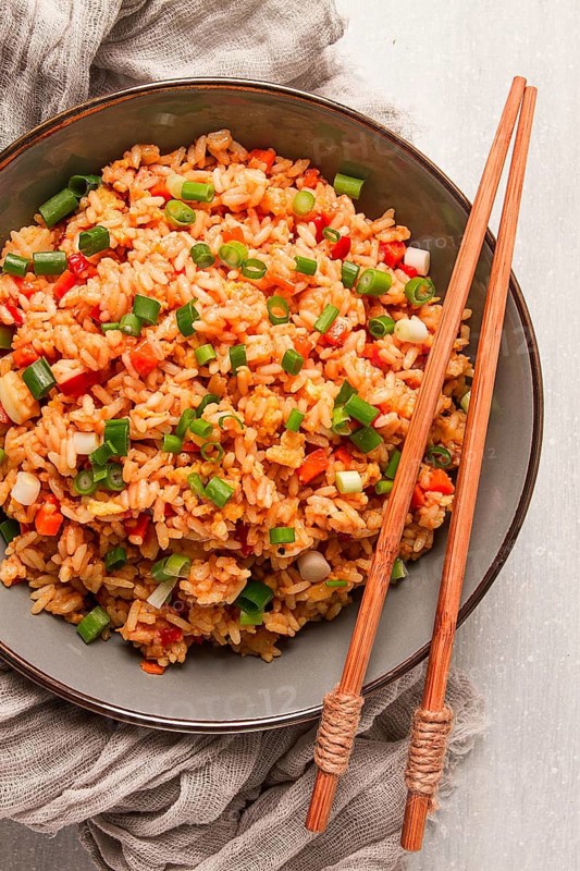 Fried Rice, with vegetables and egg, Chinese cuisine, homemade, no people