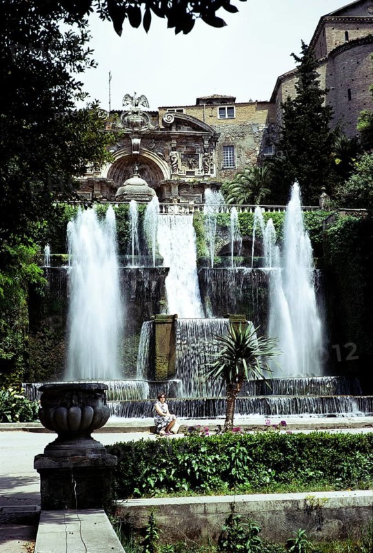 Fountains at Villa D'Este, 16th century villa in Tivoli, Rome, Italy 1974