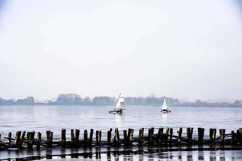 Ice sailor on frozen Dümmer Lake, Lembruch, Lower Saxony, Germany
