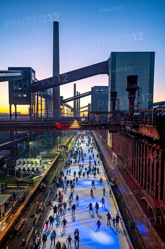 Ice rink at the Zollverein coking plant, Zollverein World Heritage Site, Essen, Germany