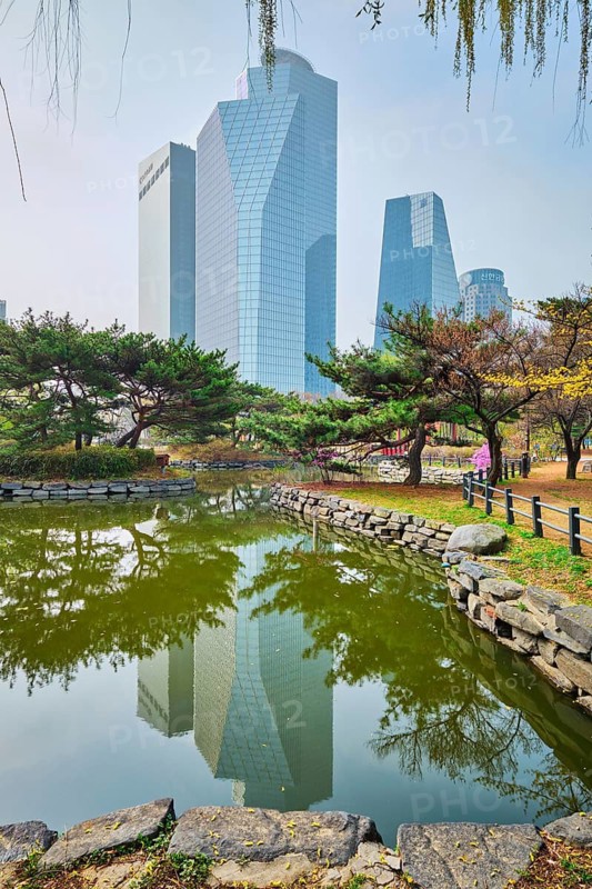 SEOUL, SOUTH KOREA, APRIL 8, 2017: Yeouido Park public park pond with in Seoul, Korea