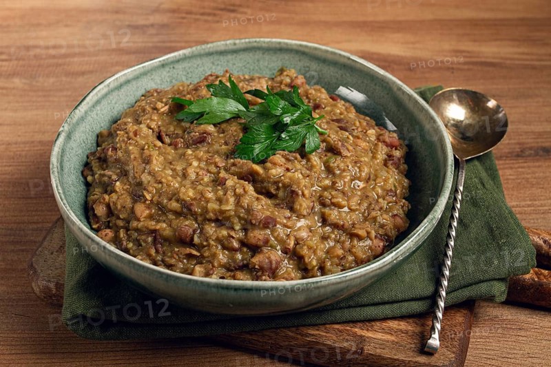 Lobio, a traditional Georgian dish, boiled beans, homemade, no people