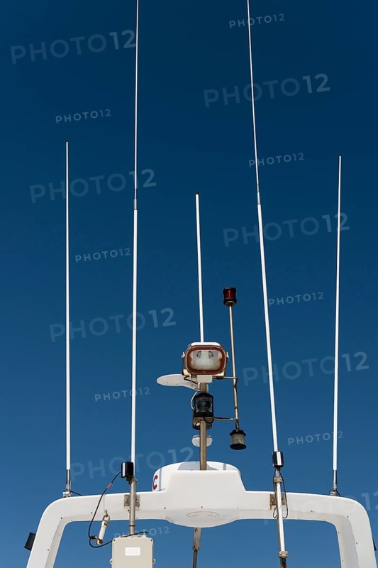 Antennas and lamp on the roof of a ship, Mykines, Útoyggjar, Faroe Islands, Denmark