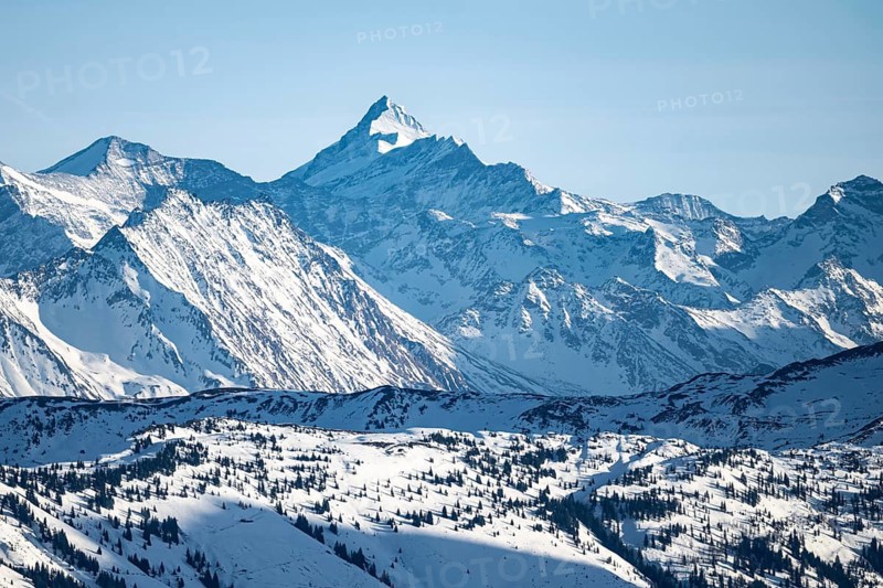 Grossglockner summit in winter, view from Hohe Salve, Tyrol, Austria