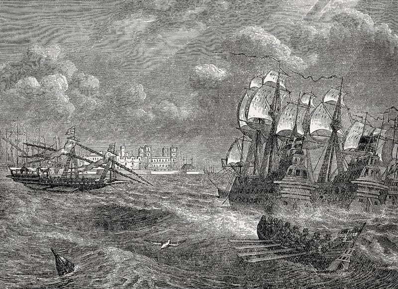 The battle of Cadiz Bay in 1596, Anglo-Spanish War, From British Battles on Land and Sea, by James Grant