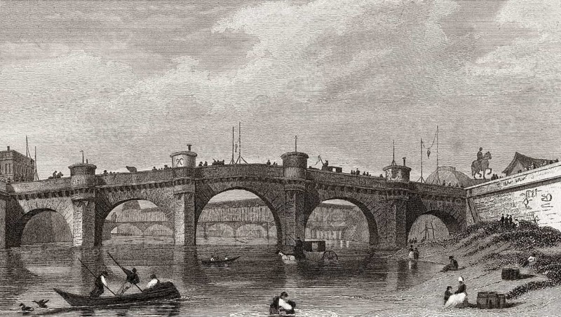 Pont Neuf, Paris, antique steel engraved print, 1831