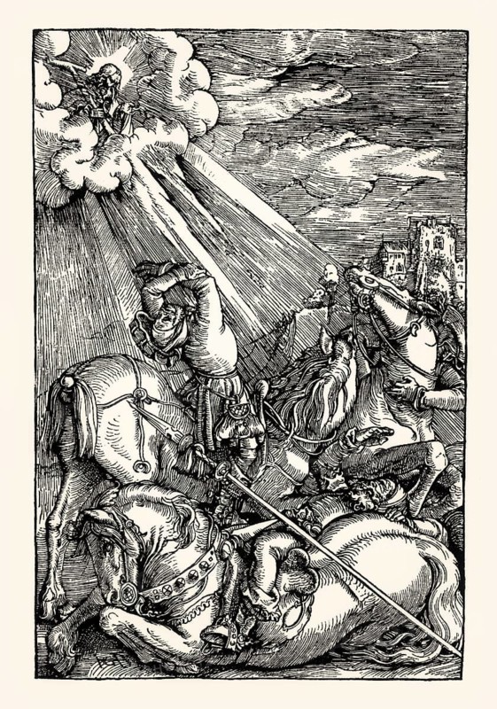 The conversion of Paul the Apostle, New Testament, by Hans Baldung Grien, facsimile of the 19th century