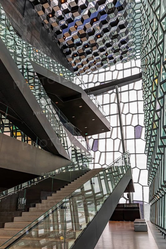 Harpa Concert Hall and Congress Centre, interior view, artistic modern architecture, Reykjavik, Reykjanes Peninsula, Sudurnes, Iceland