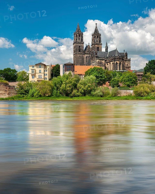 The Gothic Magdeburg Cathedral on the River Elbe, Magdeburg, Saxony-Anhalt, Germany