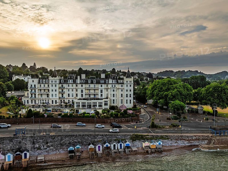 The Grand Hotel in Torquay from a drone, English Riviera, Torbay, Devon, England, United Kingdom
