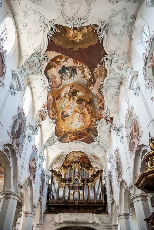 Baroque church, vaulted ceiling and organ, Fridolinsmünster, Church of St Fridolin, Bad Säckingen, Upper Rhine, Rhine, Black Forest, Baden-Württemberg, Germany