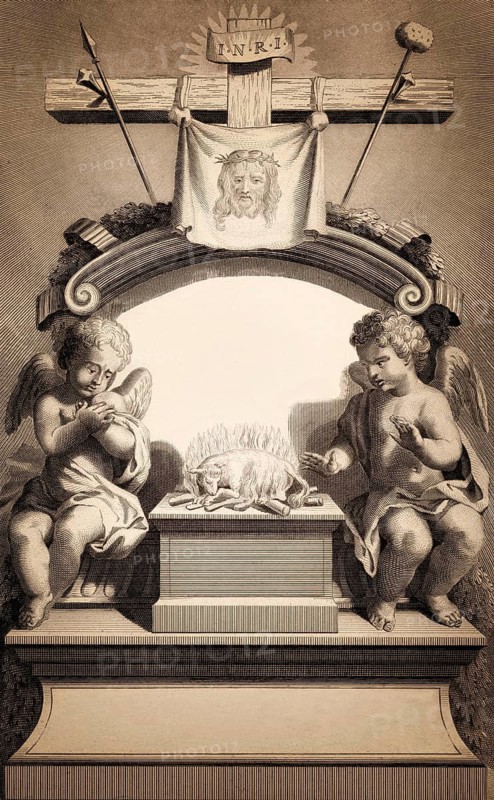 Allegory, The Passion of the Jesus Christ, steel engraving 1853, digitally restored
