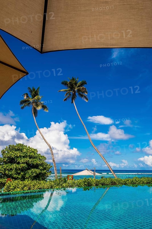 The pool at Hilton's DoubleTree Resort & Spa, Mahe, Republic of Seychelles, Indian Ocean