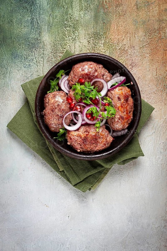 Fried apkhazura, cutlet in a fat grid, spicy, Georgian dish, fried on ketsi, homemade, no people