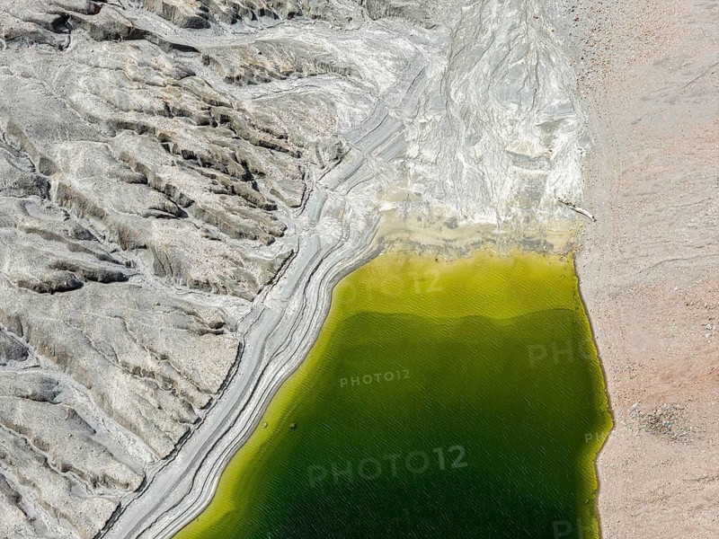Sandbank, crater lake of chaiten volcano, aerial view, Patagonia, Chile