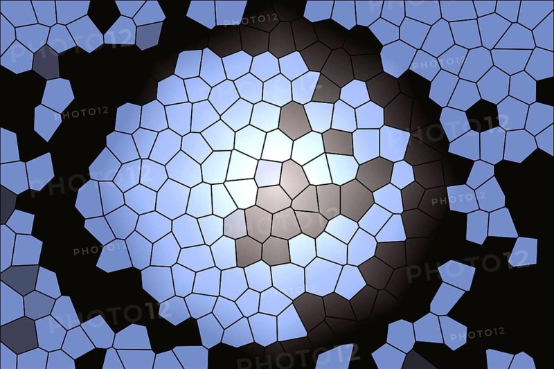 Vivid blue mosaic tiles seamlessly transition to dark shades, creating a captivating abstract illustration ideal for background use