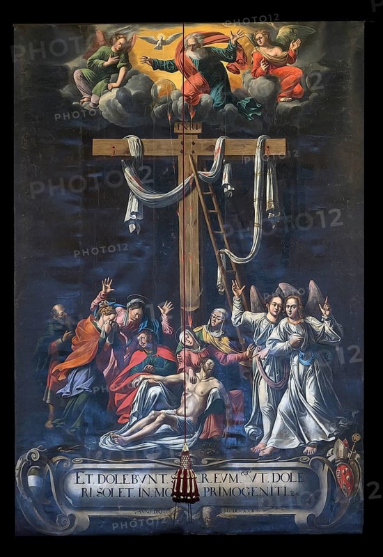 Lenten cloth in the baroque collegiate church in Wilten, painted in 1626 by the painter Paul Honecke, Klostergasse 7, Wilten, Innsbruck, Austria