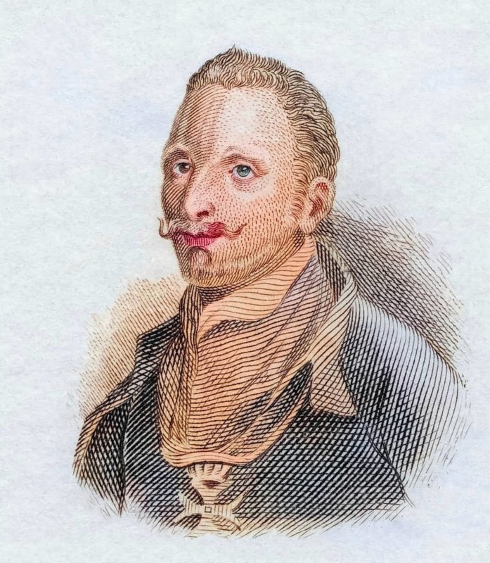 Lope de Vega, (born 25 November 1562 in Madrid, died 27 August 1635 in Madrid, full name: Felix Lope de Vega Carpio) was an important Spanish poet of the so-called Golden Age, coloured woodcut from Crabbe's Historical Dictionary from 1825, Historical, digital reproduction