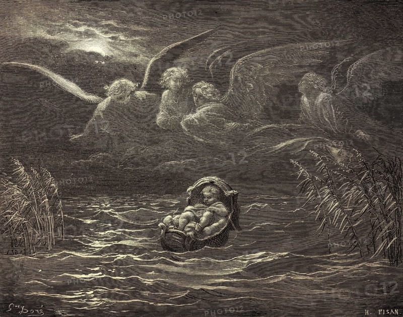 The Child Moses on the Nile, woodcut by Gustave Doré