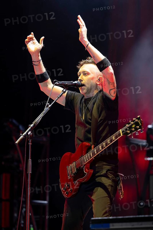 Tim McIlrath, singer, guitarist, Rise Against, indie rock band, USA, tour 2025, concert, 12 February, 2025, Velodrom, Berlin, Germany < english> Rise Against, punk rock band, USA, tour 2025, concert, February 12th, 2025, Velodrom, Berlin, Germany