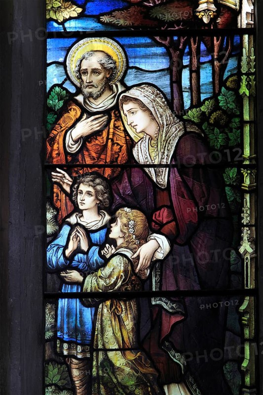 Detail of Jesus Christ the Good Physician, stained glass window, Church of Saint Mary, Mendlesham, Suffolk, England, UK