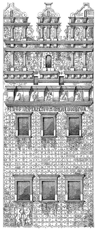 Illustration from the 19th Century, 1873, residential building in on the Ring, facade in the style of the Renaissance, Brzeg or Brieg, a town in Silesia, Poland, Europe, Historische Architektur-Zeichnung aus dem 19. Jahrhundert, 1873, Wohnhaus am Ring, Hausfassade im Stil der Renaissance, Brzeg oder Brieg, eine Stadt in Schlesien, Polen