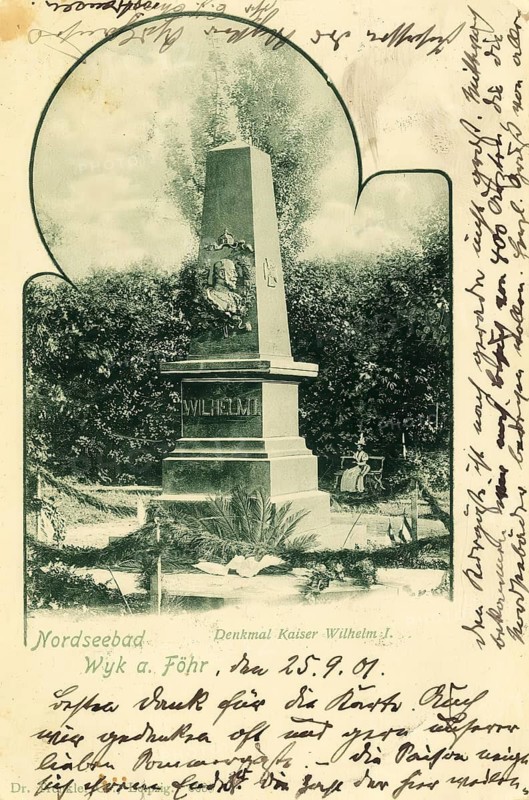 Historical postcard, picture postcard, Kaiser Wilhelm monument in Wyk auf Föhr, North Frisia, Schleswig-Holstein, Germany, digitally enhanced reproduction of an original from around 1900, picture postcard
