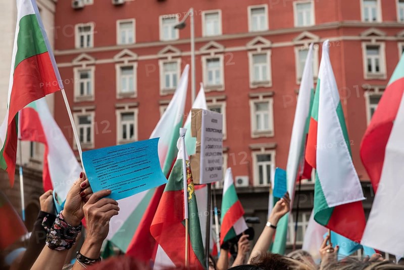 Sofia, Bulgaria. September 2nd 2020 Bulgarian anti-government protestors gather in front of police protected government buildings in the centre of Sofia the Bulgarian capital for the largest of 56 consecutive days of demonstrations