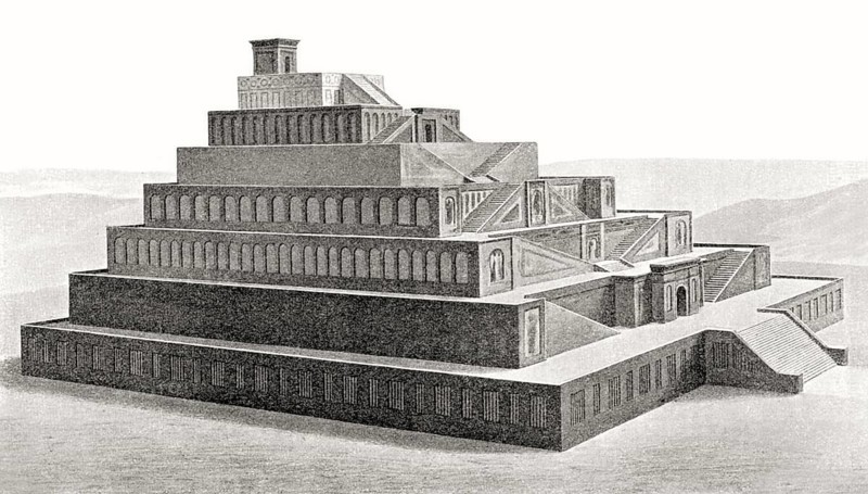 Temple of Bel in ancient Babylon, Reconstruction by William Simpson
