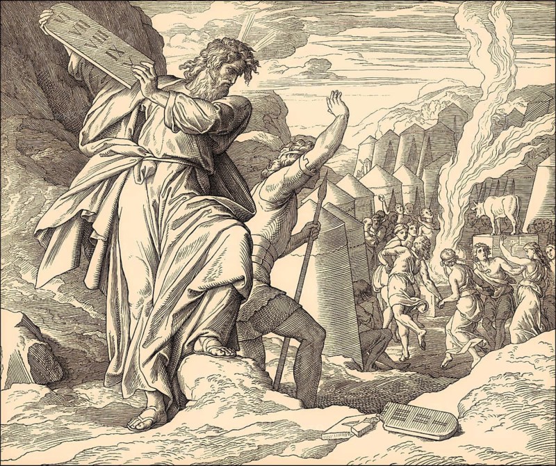 Moses destroying the tables, Golden Calf, Old Testament, by Julius Schnorr von Carolsfeld, 1860