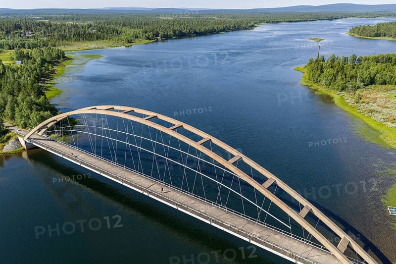 Decommisssioned arched bridge over the Kalix river, pedestrian and cycle path, Lappeasuando, Sweden