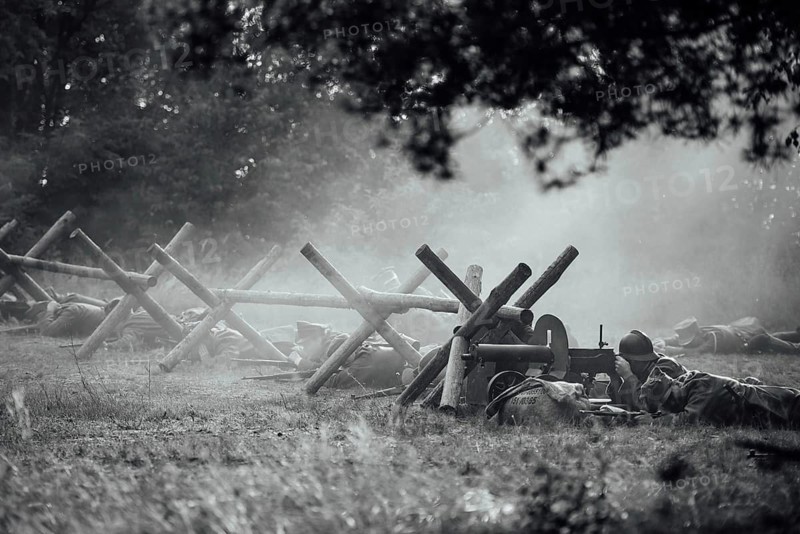 LUBIN, POLAND - AUGUST 8, 2020:, A staging of the Battle of Warsaw from 1920, in which the Polish army defeated the Bolshevik aggression. 100th anniversary of the battle