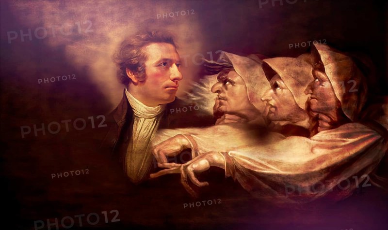 Henry Fuseli or Johann Heinrich Füssli, 1741 – 1825, Swiss painter, draughtsman and writer, digitally edited after Northcote, 1778, Prophecy from the witches, scene from The Tragedy of Macbeth by William Shakespeare