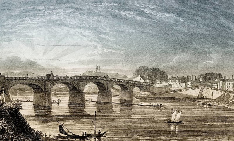 Le pont de Choisy, Choisy-le-Roi, France, antique steel engraved print, 1831