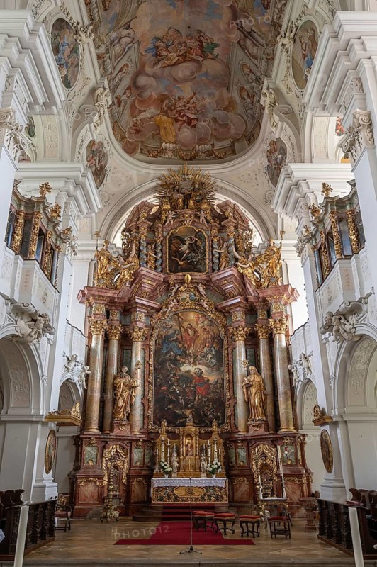 Baroque high altar of the Basilica of St Mauritius, Niederaltaich, Lower Bavaria, Germany