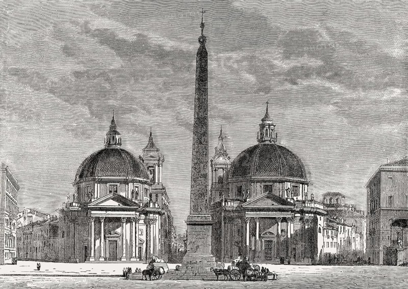 Piazza del Popolo, Santa Maria del Popolo, Rome, Italy, 19th Century