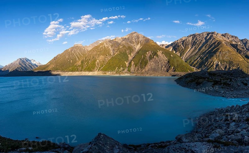 Tasman Lake. Golden hour. Aoraki Mount Cook National Park, Canterbury, South Island, New Zealand