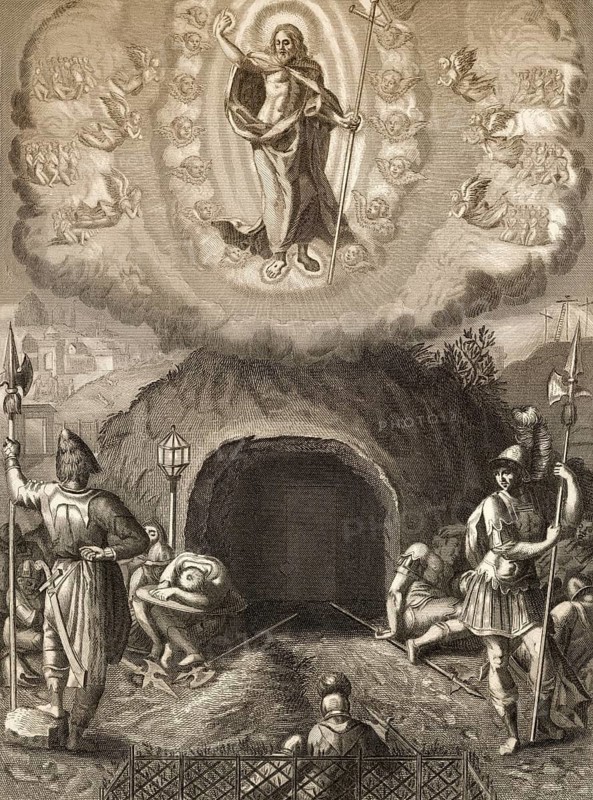 The Resurrection of Jesus, New Testament, steel engraving 1853, digitally restored