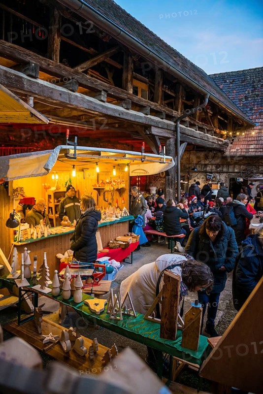 Christmas market, blue hour, Burkheim, Vogtsburg, Kaiserstuhl, Baden-Württemberg, Germany