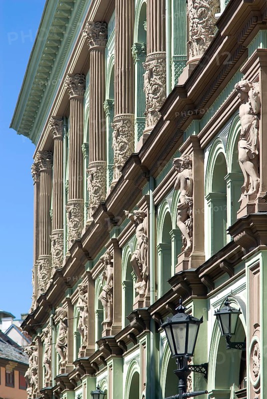 Art Nouveau houses, old building, historical, facade, stock exchange, old town of Riga, the capital of Latvia