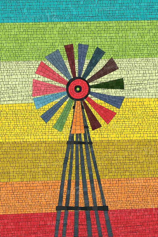 Wind mill vector mosaic art background